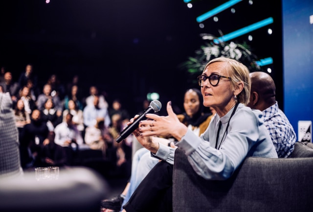 A woman giving a press conference