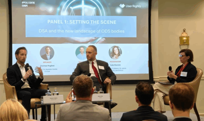 ACE CEO Thomas Hughes and Niklas Eder of User Rights speak at the ODS bodies’ launch event in Brussels